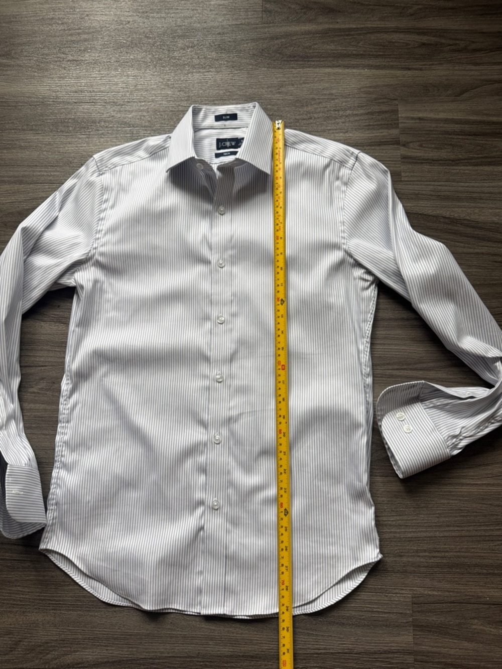 J. Crew Men's Slim Bowery Stretch Stripe Dress Shirt in White and Light Blue - Picture 6 of 8